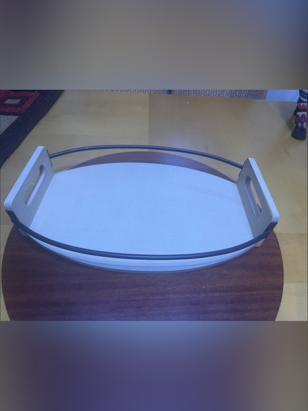 Oval  Wooden Serving Tray with metal trim